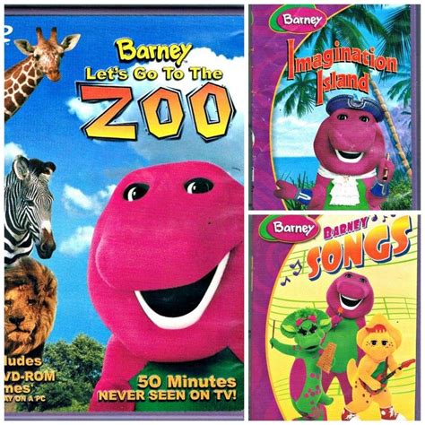 3 Barney Dvds Lets Go To The Zoo And Songs And Imagination Island