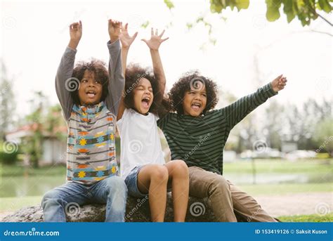 Happy African American Little Boy Kids Children Joyfully Cheerful And