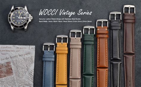 Wocci Vintage Leather Watch Bands With Stainless Silver Buckle