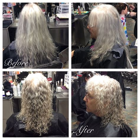 Spiral Curl Perm Using Alternating Grey And White Rods Styled With Potion Permed
