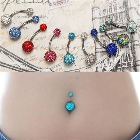 Navel Belly Button Ring Barbell Rhinestone Crystal Ball Piercing Body Jewelry Belly Button