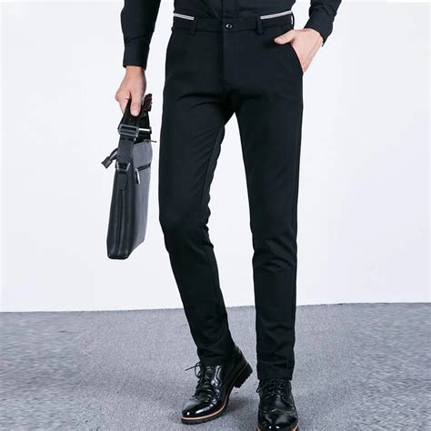 lguc h new spring fashion slim fit men casual pants straight dress black men elastic business