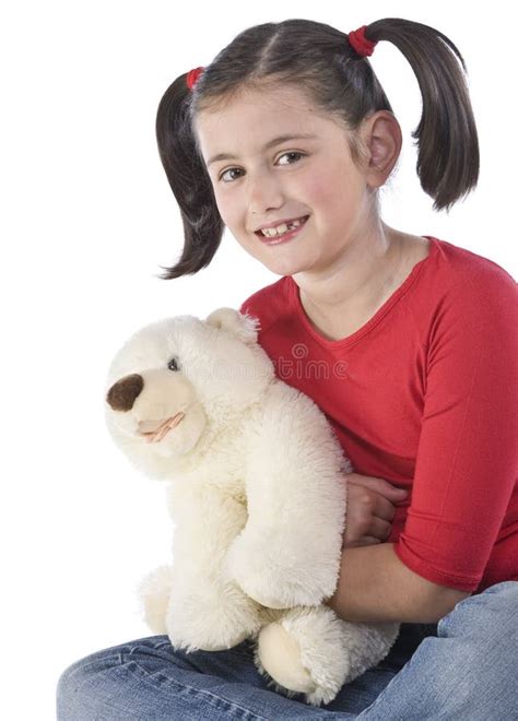 Little Girl Is Hugging Big Teddy Bear Stock Photo Image Of Pretty