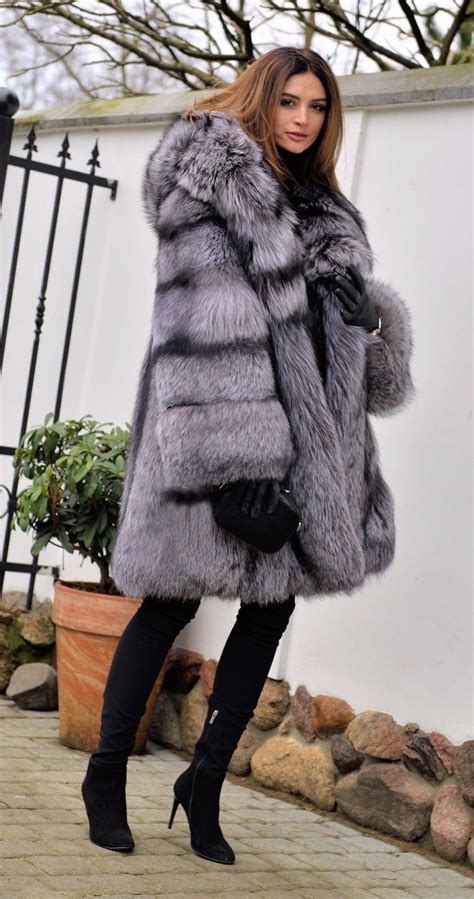 silver hooded fox fur coat hovlly fox fur coat fur clothing fur fashion