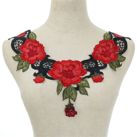 1pc red flower embroidery elegant floral lace neckline collar fabric diy collar lace fabrics
