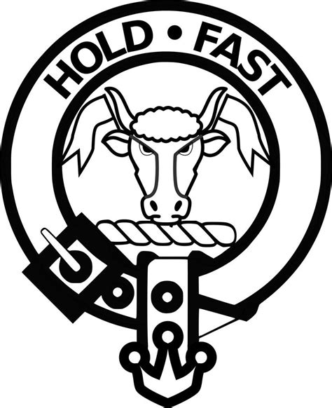 The Clan Crest Is A Bulls Head Cabossed Sable Horned Or Between Two