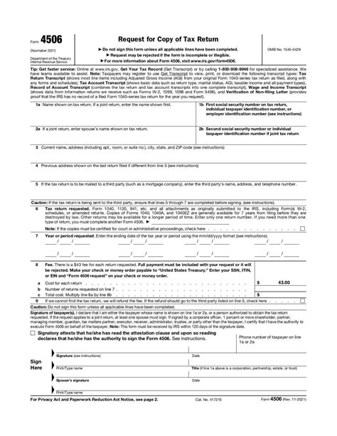 Form 4506 Request For Copy Of Tax Return Definition And Filing