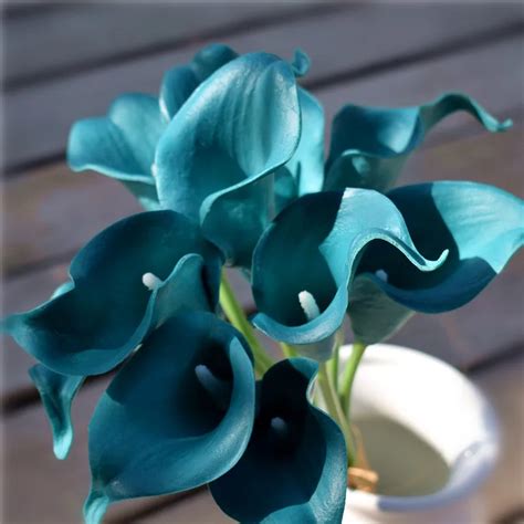 Dark Teal Calla Lilies Real Touch Calla Lily Bouquet For Wedding