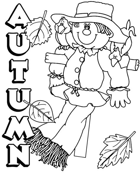 You'll find many autumn and fall coloring pages that are free to print for the kids. Autumn coloring page showing scarecrow