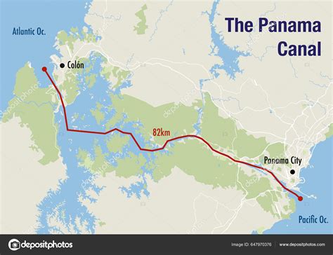 Map Panama Canal Illustrating Route Pacific Atlantic Ocean Stock Photo