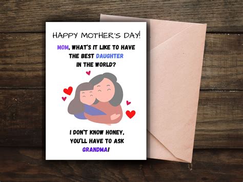 Printable Mothers Day Card Funny From Daughter Cheeky Etsy Canada In