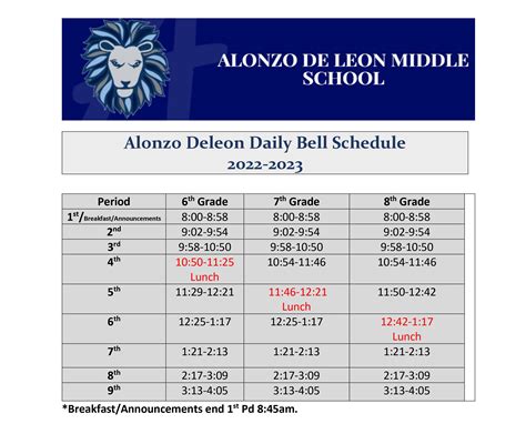 Bell Schedule | Alonzo De Leon Middle School