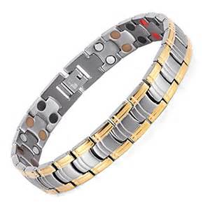 Rainso Mens Double Row 4 Element Sliver Gold Plated Titanium Magnetic