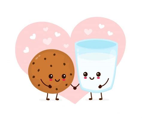Happy Cute Chocolate Chips Cookie And Glass Milk In Love In 2020