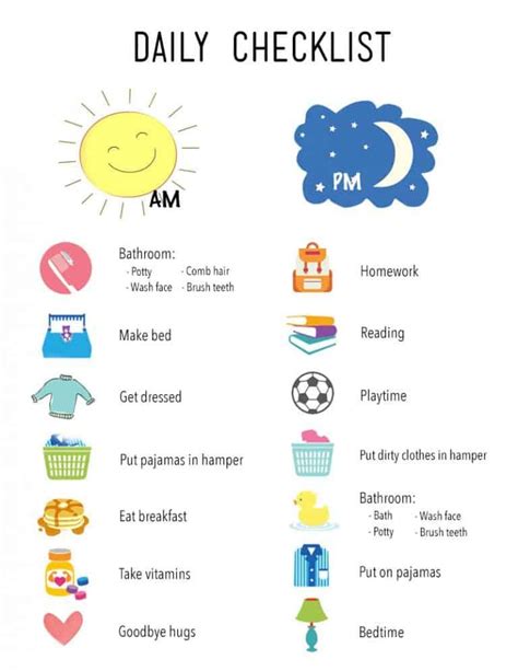 Performance evaluations & standards forms. Printable Daily Checklist for Kids | Kids routine chart ...