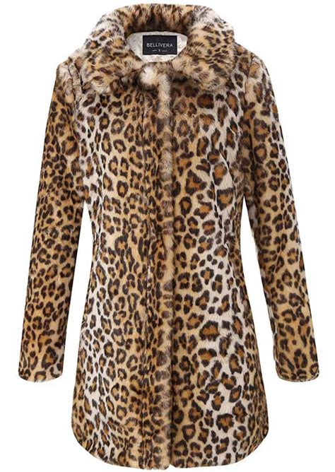 Womens Fully Lined Long Sleeve Leopard Print Faux Fur Coat