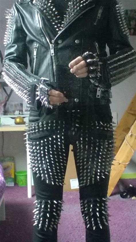 Unique Punk Full Silver Spiked Studded Hot Black Biker Leather Two