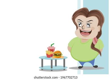 Fat Woman Illustration Fast Food On Stock Vector Royalty Free Shutterstock