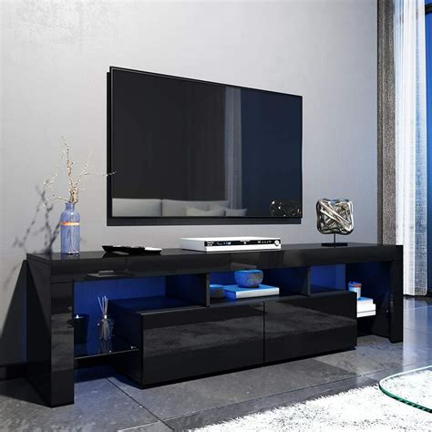 Elegant 1600mm Modern Black Gloss Tv Unit Stand With Led Ambient Light