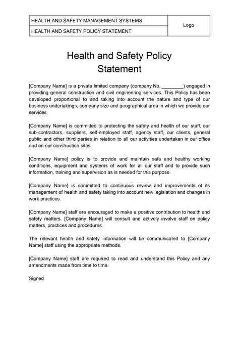 Policy and high level procedures health and safety policy: Construction Company Health and Safety Policy Statement in ...