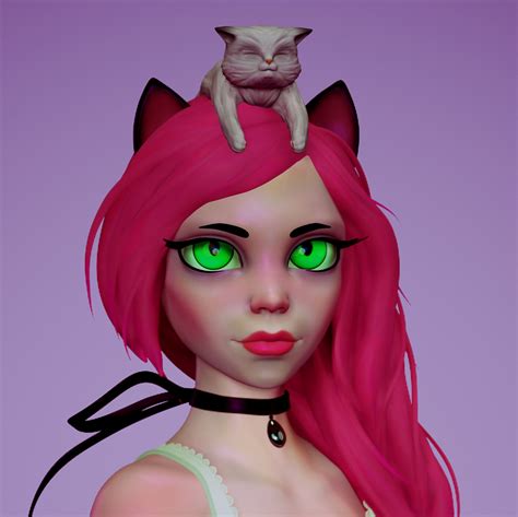artstation pink cat girl
