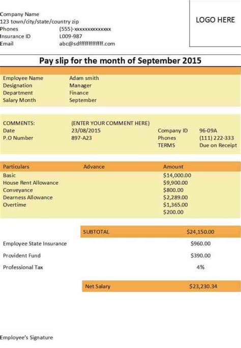 10 Payslip Formats Word And Excel Free Sample Templates