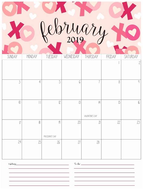 February 2019 Wall Calendar With Notes February February2019
