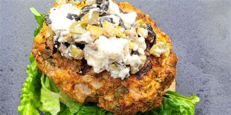 Mediterranean Ground Turkey Burgers With Olive And Feta Topping Recipe