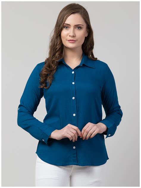 Buy Arbiter Collection Women Blue Solid Regular Fit Shirt Online At Low