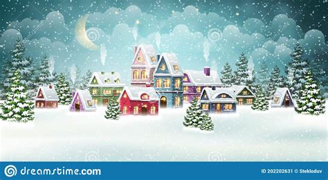 Christmas Winter Village Scene Stock Vector Illustration Of