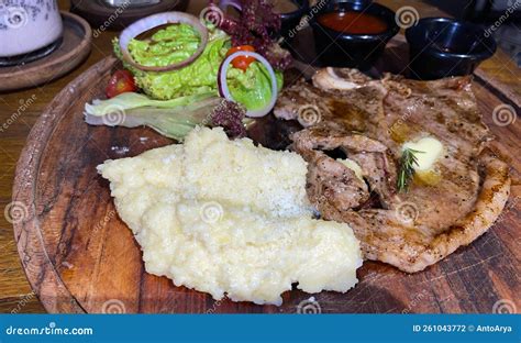 New York Prime Sirloin Beef Steak Along With Mash Potatoes With