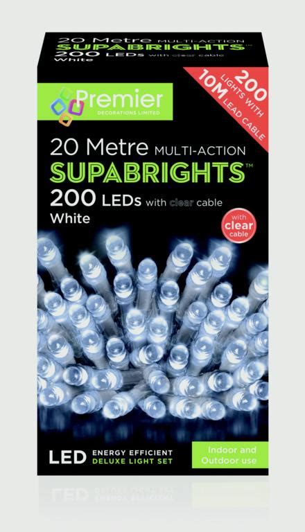 200 Led Premier Multi Action White Supabrights Green Cable The