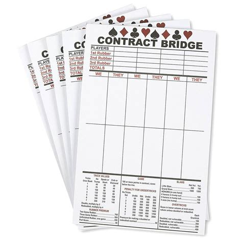 Bridge Score Cards With Trick Values Pack Of 5 Total 250 Sheets 55