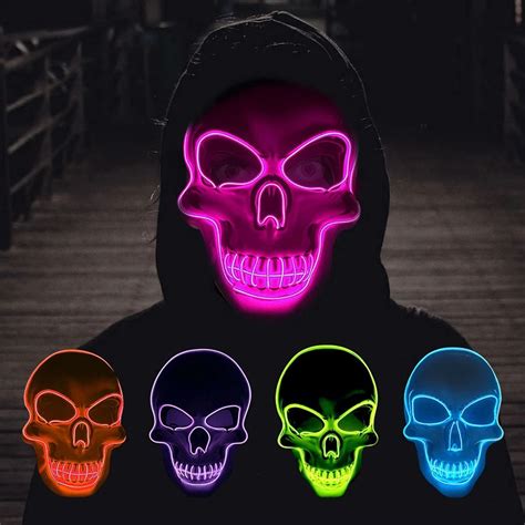 D1m Halloween Mask Neon Led Skeleton Mask Glow In The Dark Mask Cosplay