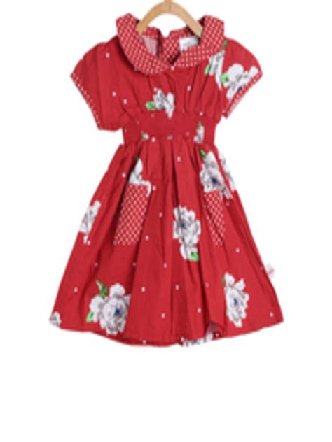 buy 612 league girls red printed fit and flare dress dresses for girls 8921175 myntra