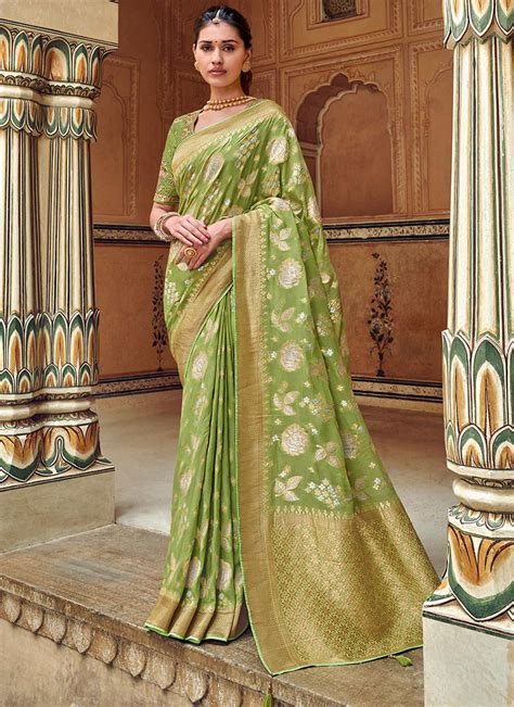 Green Silk Embroidered Saree Sarees Designer Collection