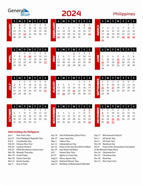 2024 Holiday Calendar In The Philippines Country Printfree Calendar 2024