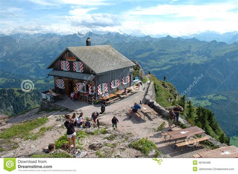 Hikers taking the effort to climb this mountain will be rewarded. Mountain Hostel On Grosser Mythen Top. Editorial Stock ...