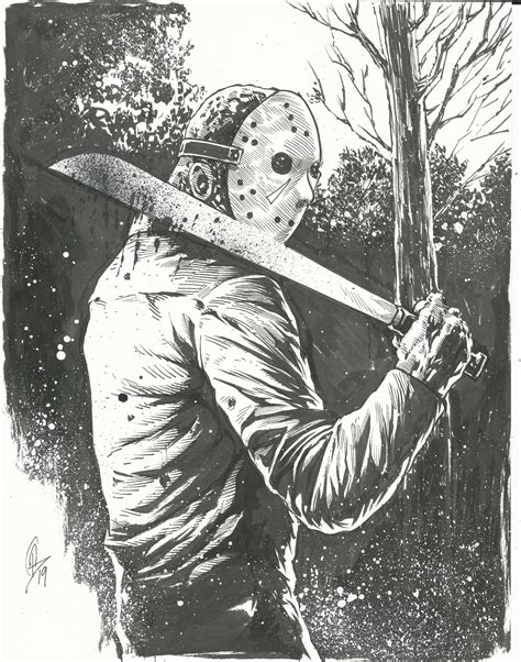 Jason Voorhees Friday The 13th Original Ink Drawing 85x11 · Todd