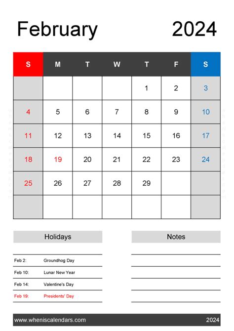 2024 February Calendar Print Off Monthly Calendar