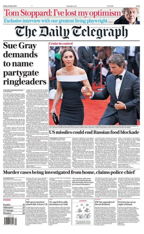 Daily Telegraph Front Page 20th Of May 2022 Tomorrow S Papers Today
