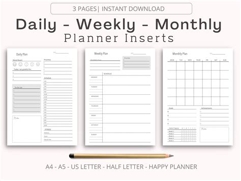 Daily Weekly Monthly Planner Calendar Monthly Planner Planner Bundle