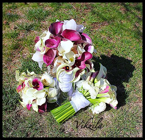 Carrying a bouquet of this fascinating beauty on your wedding day can indeed be a dramatic touch. Brides Bouquet Calla Lilly and Orchid. Bridesmaids Calla ...