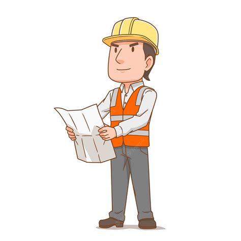 Premium Vector Cartoon Character Of Engineer Man Holding Plan Paper