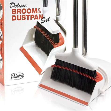 Primica Broom And Dustpan Set Stand Up Dustpan With Bristle Cleaning