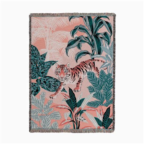 Tiger Jungle Pink And Blue Woven Throw By Jacqueline Colley Textiles Fy