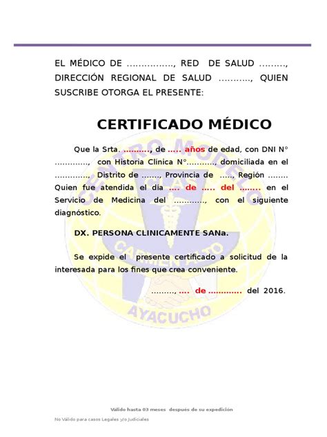 Certificado Medico De Buena Salud