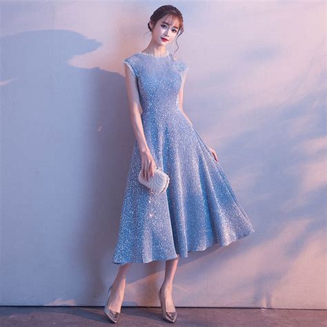 Previous page1 / 1next page. MISS36 - Blue Mid Length Prom Dresses Slim Fit Sequins ...