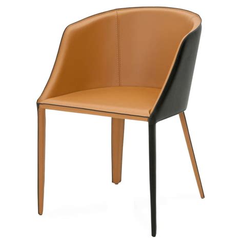 Todd Mid Century Modern Two Tone Orange Leather Upholstered Steel
