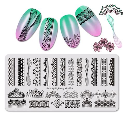 Beautybigbang 1pc Stamping For Nails Rectangle Manicure Lace French
